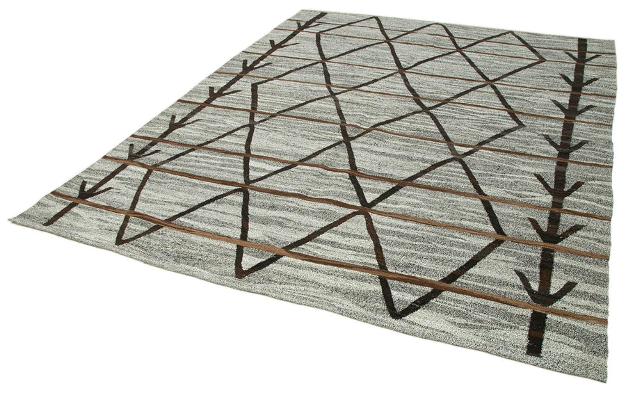 Scrap Gri Geometrik Pamuk Yün El Dokuma Halısı 243x305 Agacan