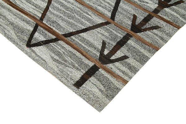 Scrap Gri Geometrik Pamuk Yün El Dokuma Halısı 243x305 Agacan