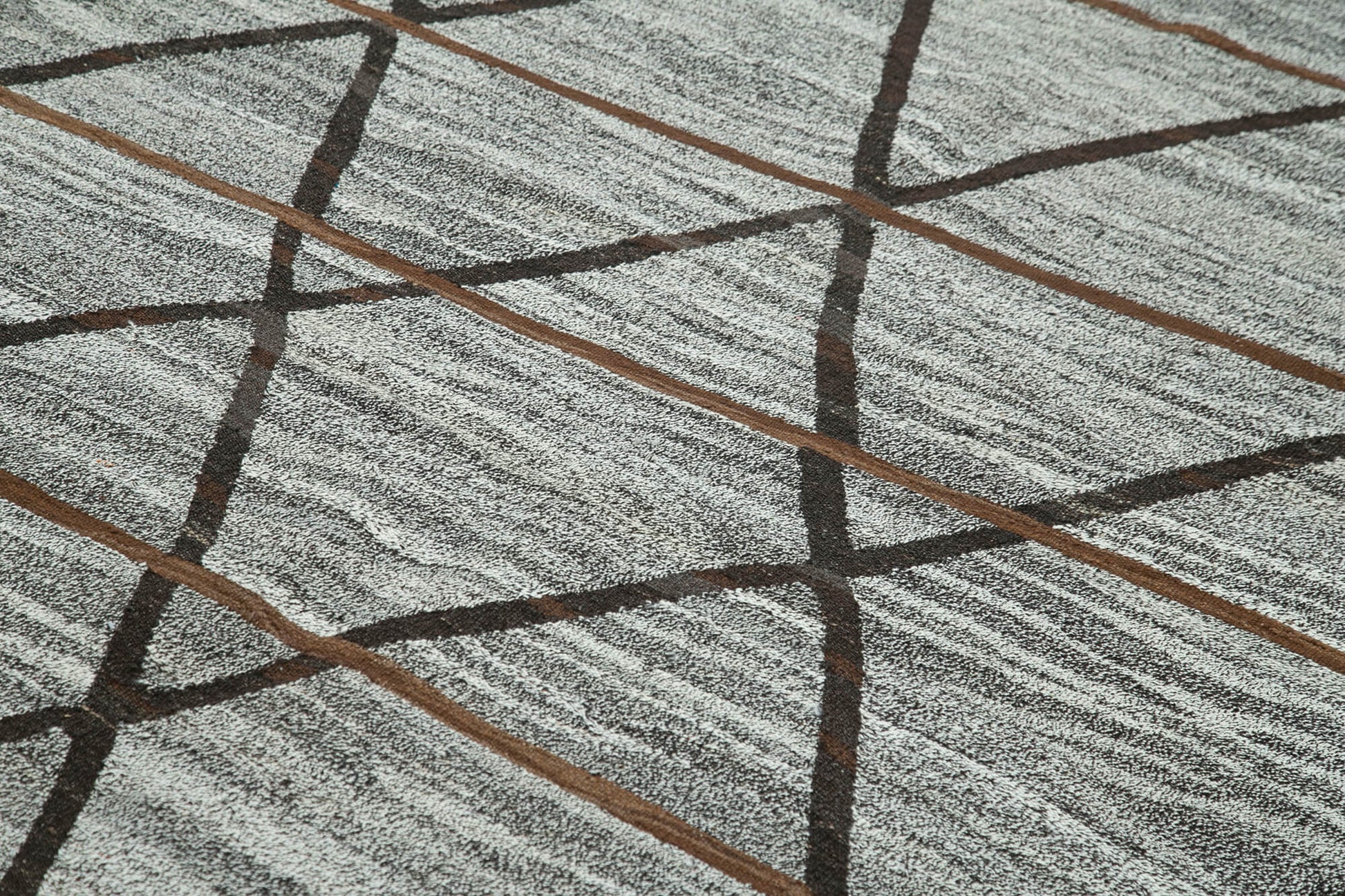 Scrap Gri Geometrik Pamuk Yün El Dokuma Halısı 243x305 Agacan