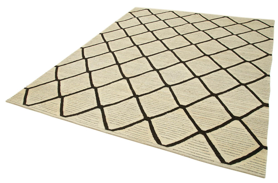 Scrap Bej Geometrik Pamuk Yün El Dokuma Halısı 244x310 Agacan