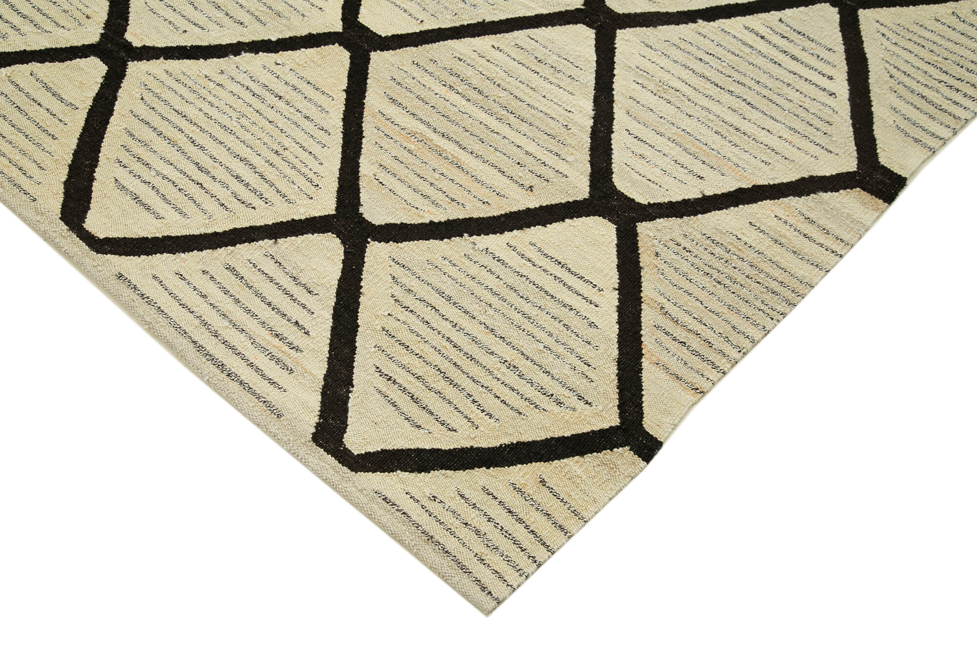 Scrap Bej Geometrik Pamuk Yün El Dokuma Halısı 244x310 Agacan