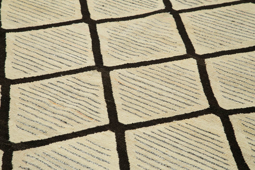 Scrap Bej Geometrik Pamuk Yün El Dokuma Halısı 244x310 Agacan