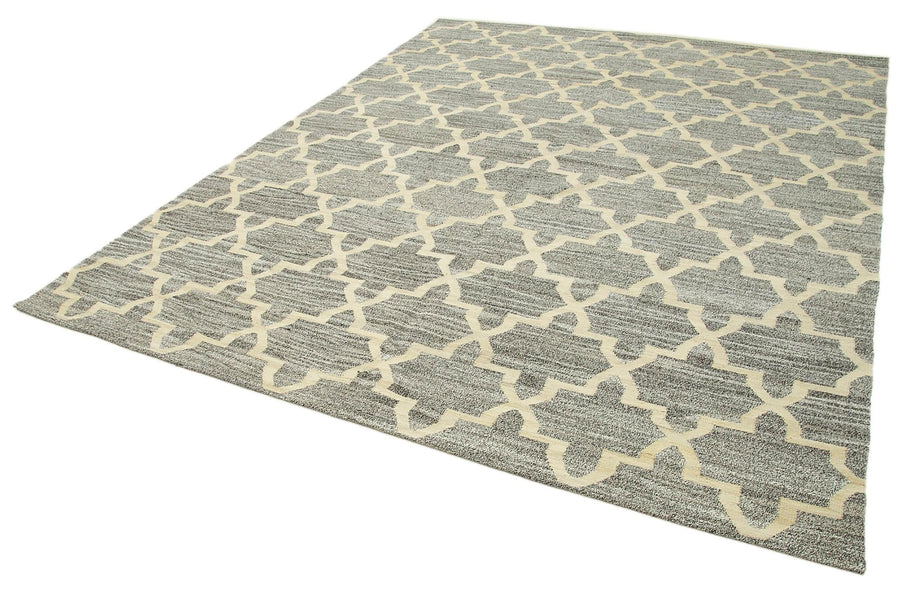 Scrap Gri Geometrik Pamuk Yün El Dokuma Halısı 241x306 Agacan