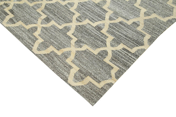 Scrap Gri Geometrik Pamuk Yün El Dokuma Halısı 241x306 Agacan