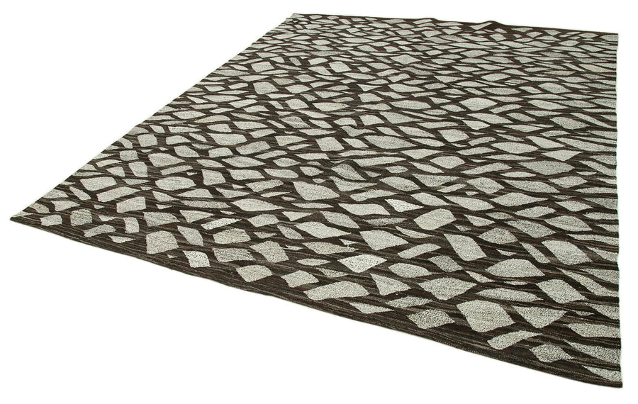 Scrap Gri Geometrik Pamuk Yün El Dokuma Halısı 247x308 Agacan