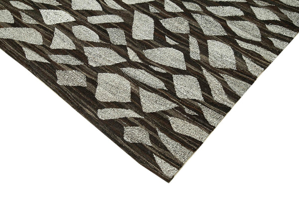 Scrap Gri Geometrik Pamuk Yün El Dokuma Halısı 247x308 Agacan