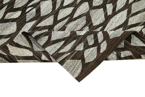 Scrap Gri Geometrik Pamuk Yün El Dokuma Halısı 247x308 Agacan