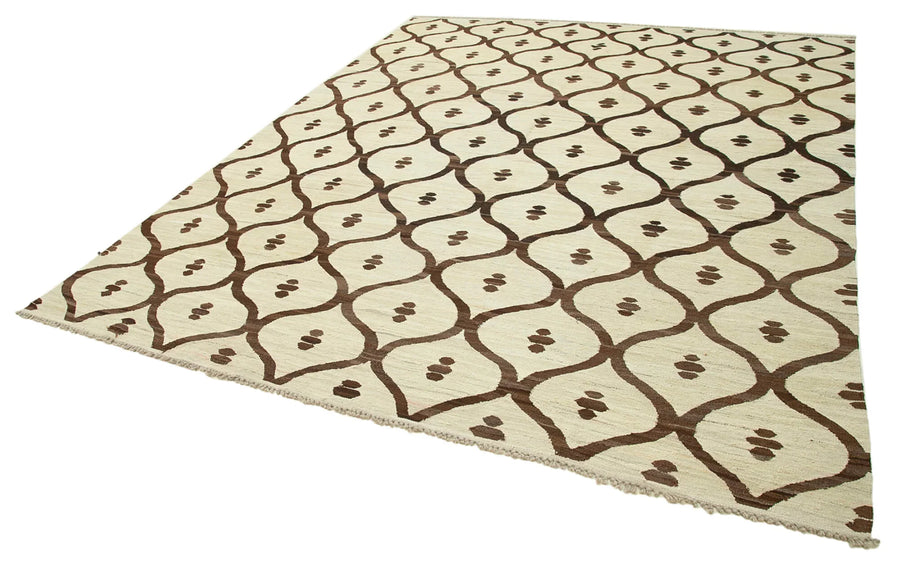 Scrap Bej Geometrik Pamuk Yün El Dokuma Halısı 247x315 Agacan