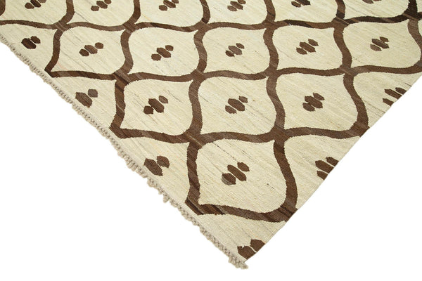 Scrap Bej Geometrik Pamuk Yün El Dokuma Halısı 247x315 Agacan