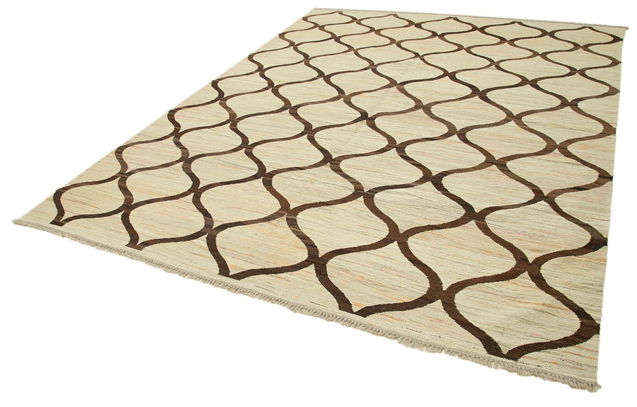 Scrap Bej Geometrik Pamuk Yün El Dokuma Halısı 240x310 Agacan