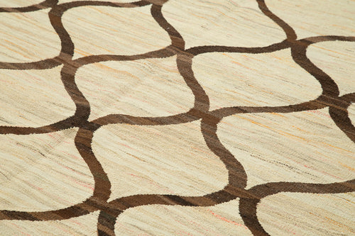 Scrap Bej Geometrik Pamuk Yün El Dokuma Halısı 240x310 Agacan