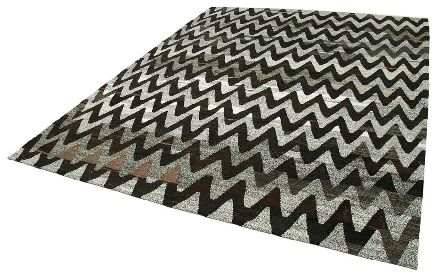 Scrap Gri Geometrik Pamuk Yün El Dokuma Halısı 232x305 Agacan
