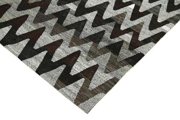 Scrap Gri Geometrik Pamuk Yün El Dokuma Halısı 232x305 Agacan