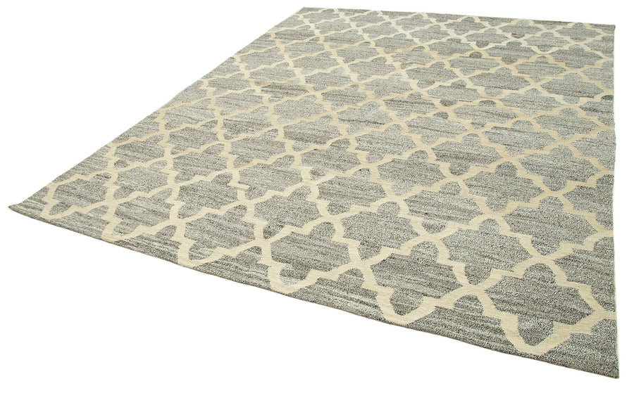Scrap Gri Geometrik Pamuk Yün El Dokuma Halısı 243x304 Agacan