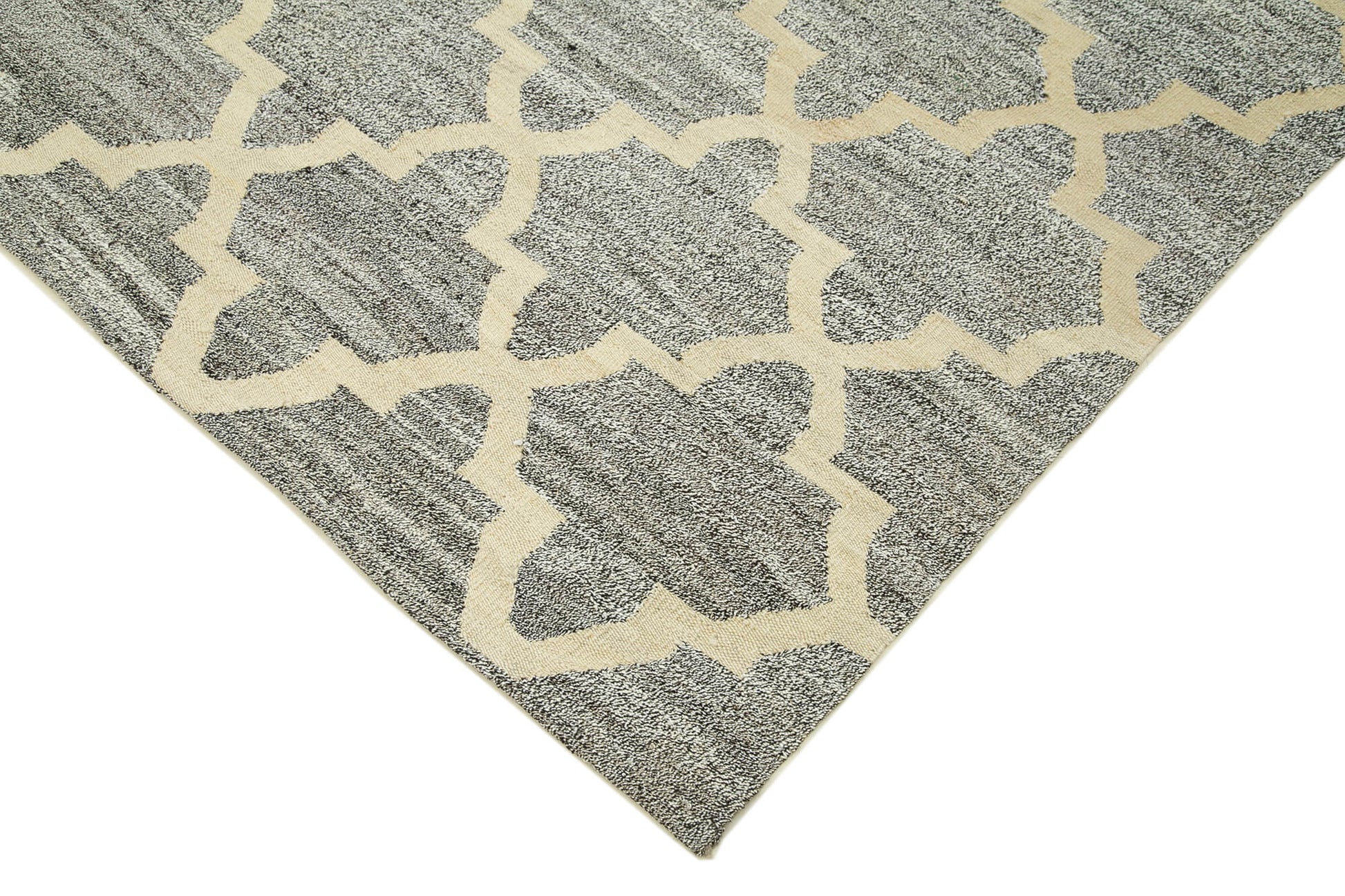 Scrap Gri Geometrik Pamuk Yün El Dokuma Halısı 243x304 Agacan