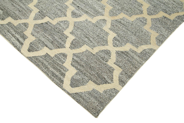 Scrap Gri Geometrik Pamuk Yün El Dokuma Halısı 243x304 Agacan