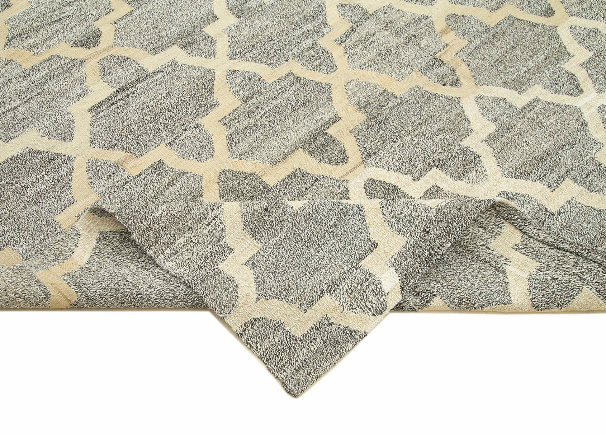 Scrap Gri Geometrik Pamuk Yün El Dokuma Halısı 243x304 Agacan