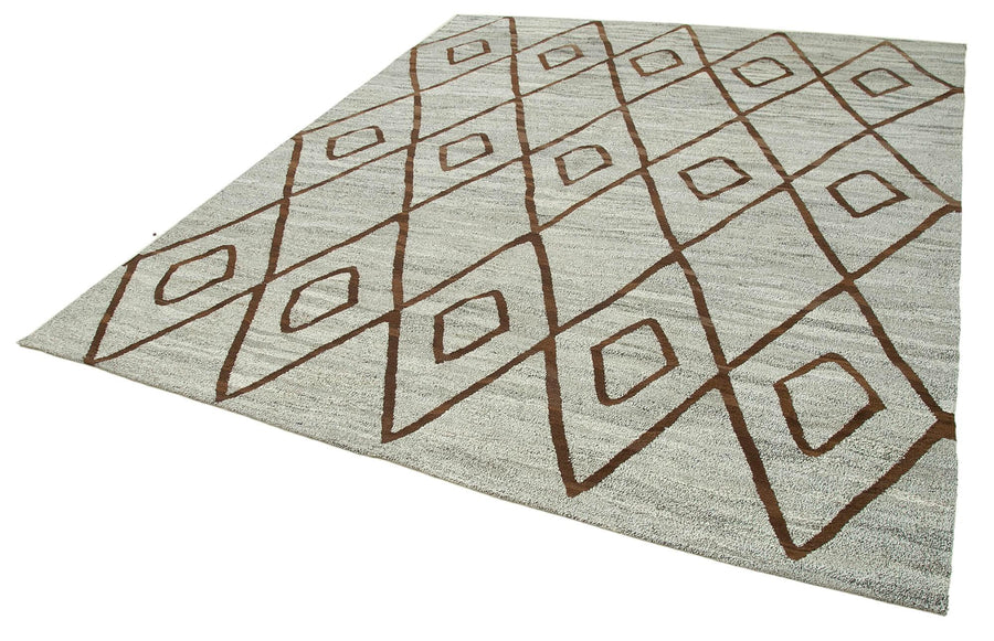 Scrap Gri Geometrik Pamuk Yün El Dokuma Halısı 244x290 Agacan