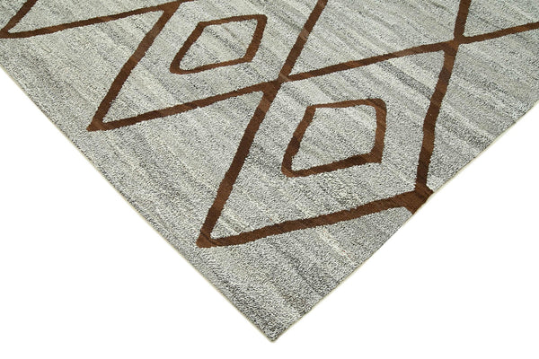 Scrap Gri Geometrik Pamuk Yün El Dokuma Halısı 244x290 Agacan