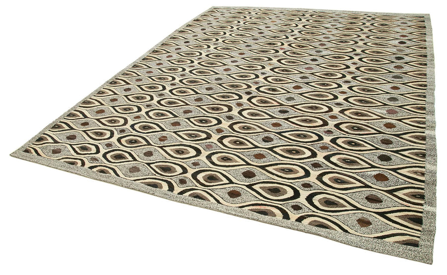 Scrap Gri Geometrik Pamuk Yün El Dokuma Halısı 240x306 Agacan