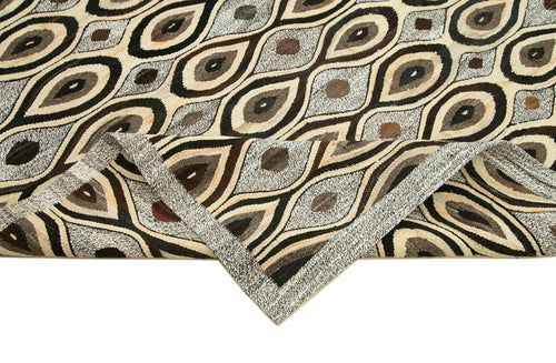 Scrap Gri Geometrik Pamuk Yün El Dokuma Halısı 240x306 Agacan