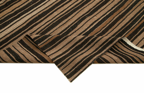 Scrap Kahverengi Geometrik Pamuk Yün El Dokuma Halısı 260x330 Agacan