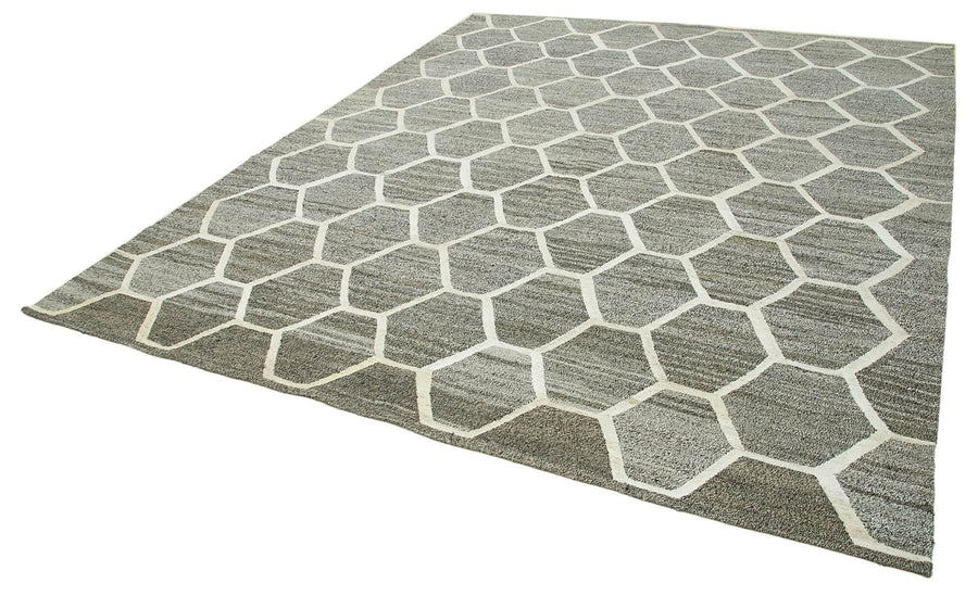 Scrap Gri Geometrik Pamuk Yün El Dokuma Halısı 252x301 Agacan