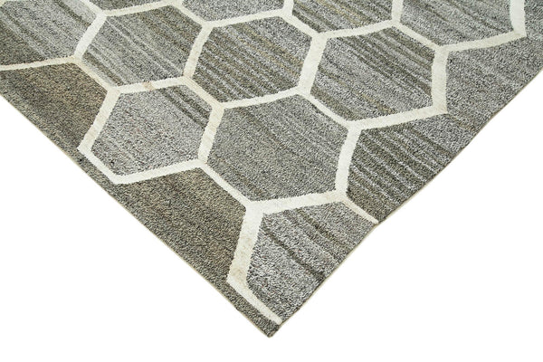 Scrap Gri Geometrik Pamuk Yün El Dokuma Halısı 252x301 Agacan