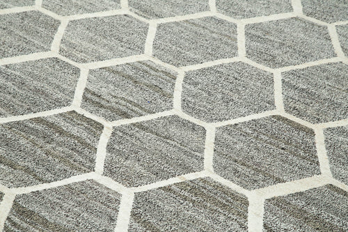 Scrap Gri Geometrik Pamuk Yün El Dokuma Halısı 252x301 Agacan