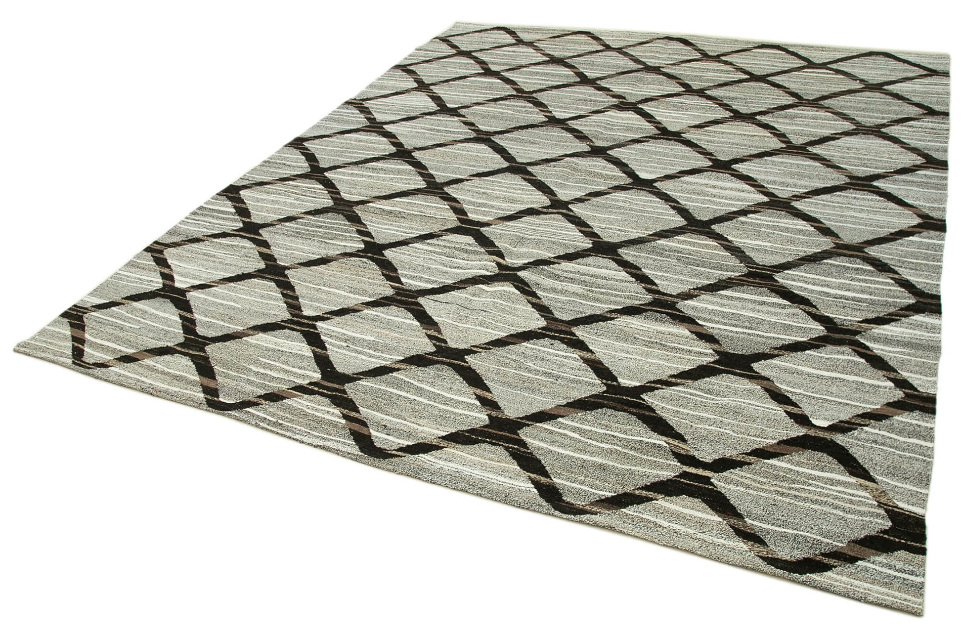 Scrap Gri Geometrik Pamuk Yün El Dokuma Halısı 245x308 Agacan