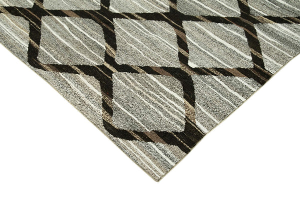 Scrap Gri Geometrik Pamuk Yün El Dokuma Halısı 245x308 Agacan