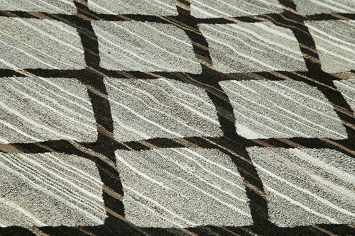 Scrap Gri Geometrik Pamuk Yün El Dokuma Halısı 245x308 Agacan