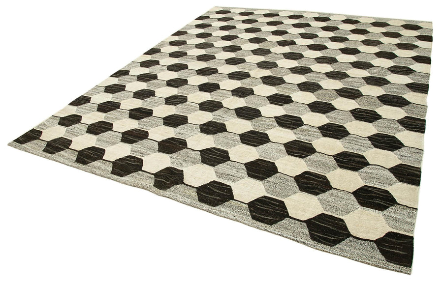 Scrap Bej Geometrik Pamuk Yün El Dokuma Halısı 241x306 Agacan