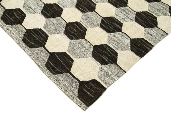 Scrap Bej Geometrik Pamuk Yün El Dokuma Halısı 241x306 Agacan