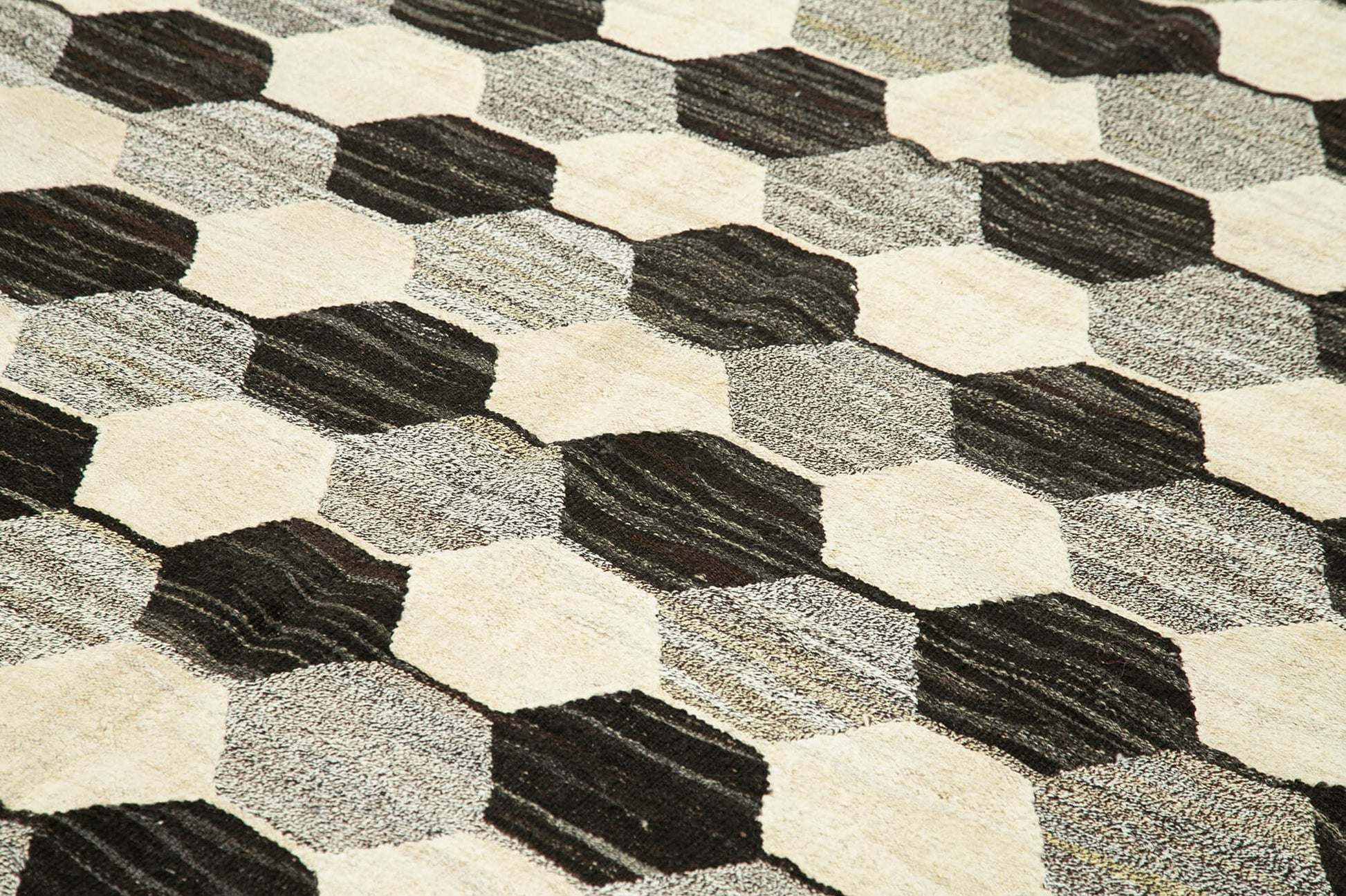 Scrap Bej Geometrik Pamuk Yün El Dokuma Halısı 241x306 Agacan