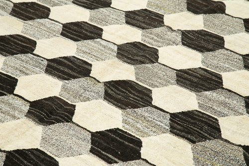 Scrap Bej Geometrik Pamuk Yün El Dokuma Halısı 241x306 Agacan