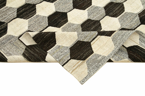 Scrap Bej Geometrik Pamuk Yün El Dokuma Halısı 241x306 Agacan