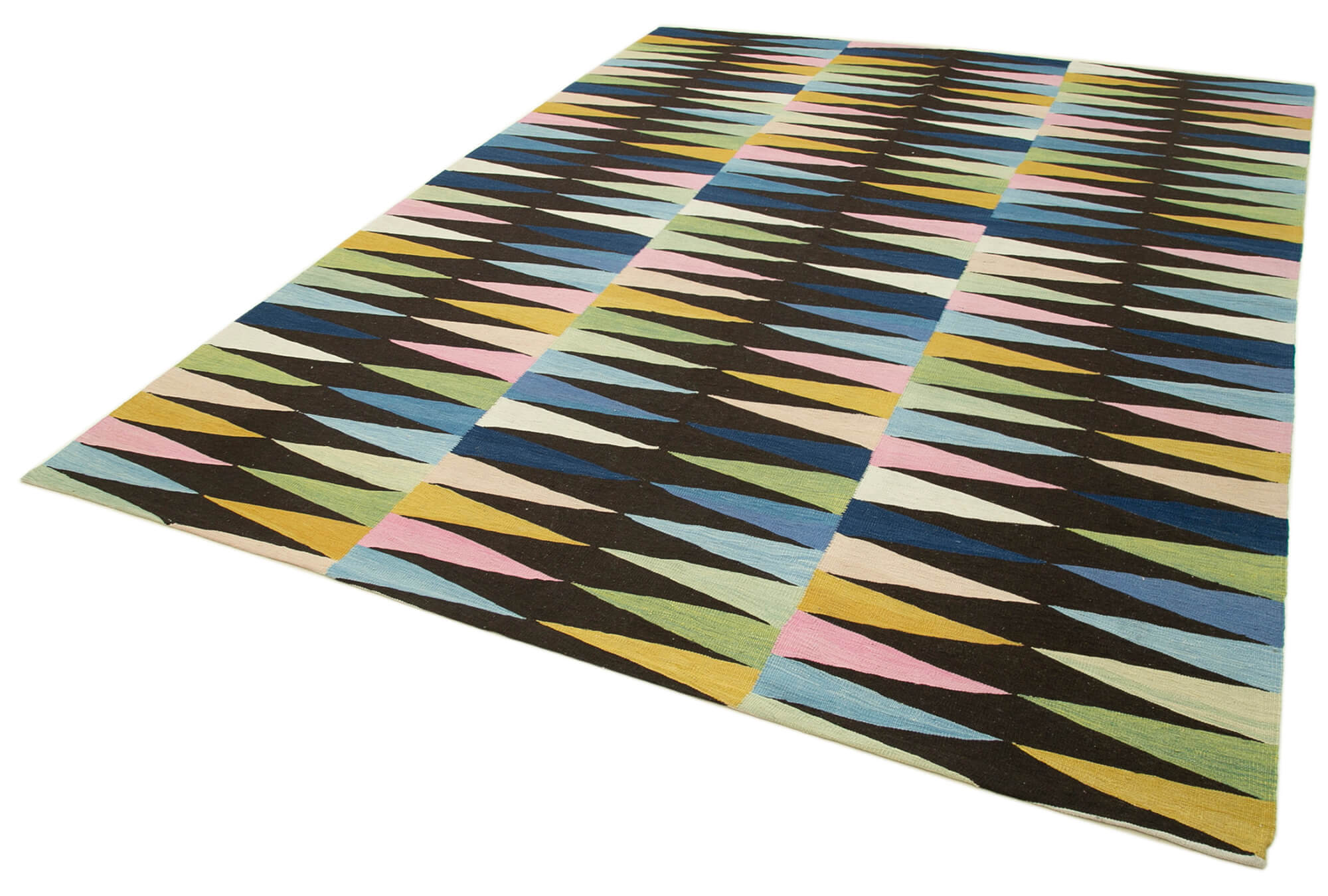 Scrap Sarı Geometrik Pamuk Yün El Dokuma Halısı 233x310 Agacan