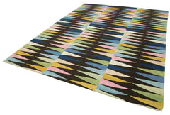 Scrap Sarı Geometrik Pamuk Yün El Dokuma Halısı 233x310 Agacan