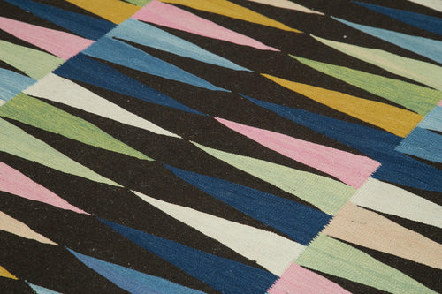 Scrap Sarı Geometrik Pamuk Yün El Dokuma Halısı 233x310 Agacan