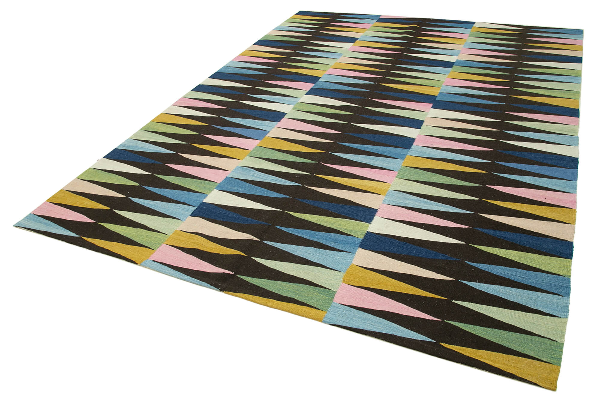 Scrap Siyah Geometrik Pamuk Yün El Dokuma Halısı 232x315 Agacan