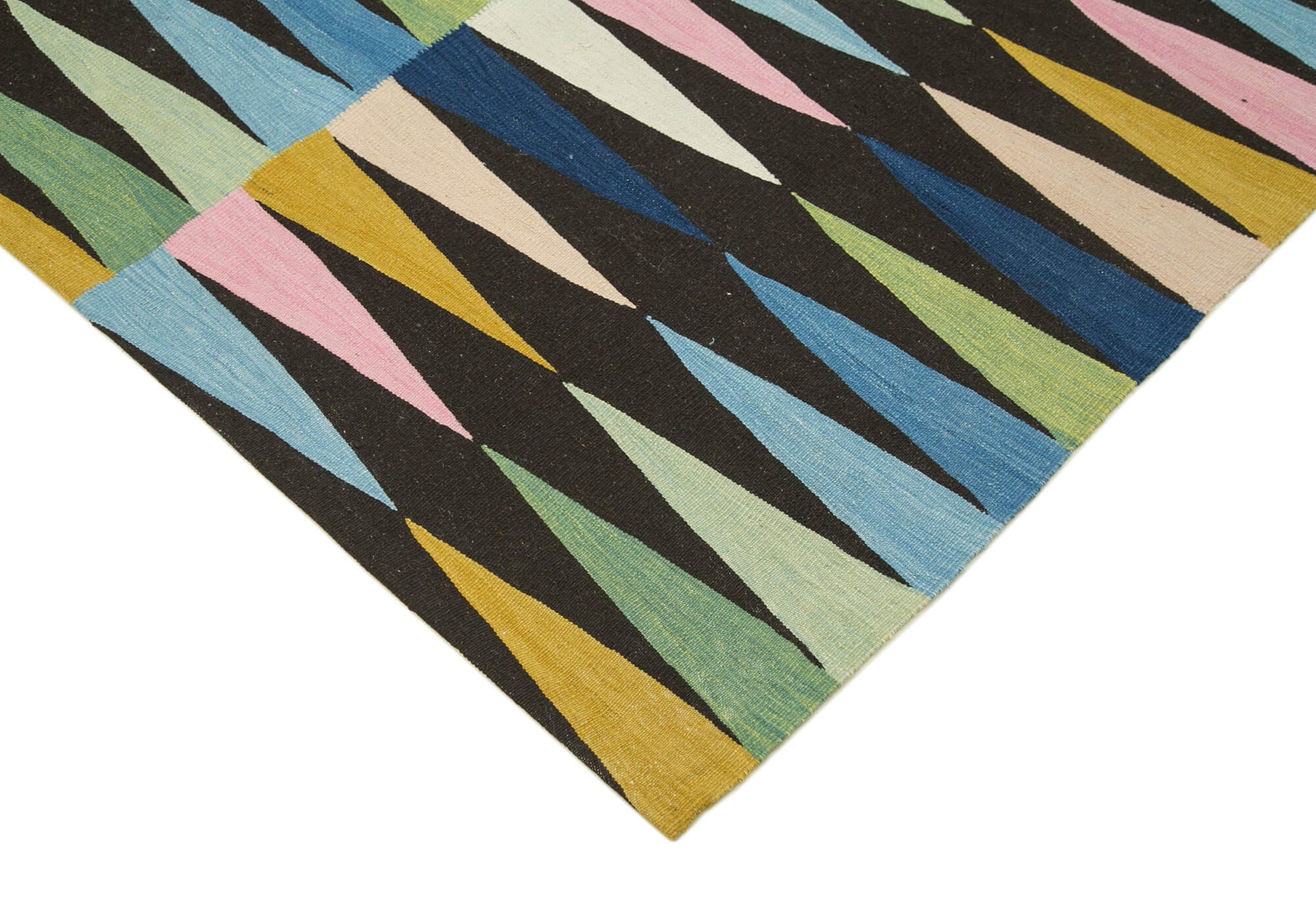 Scrap Siyah Geometrik Pamuk Yün El Dokuma Halısı 232x315 Agacan