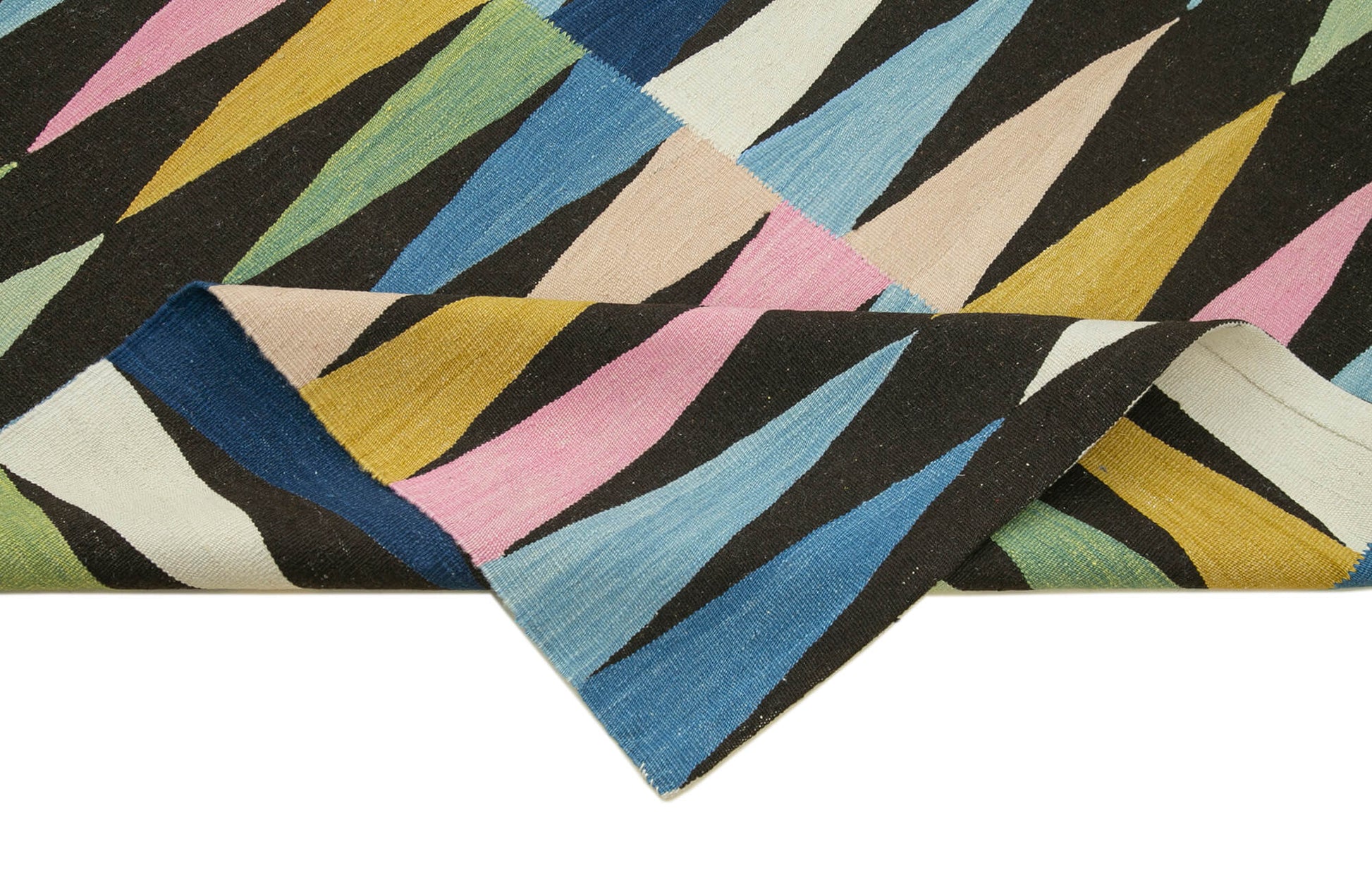 Scrap Siyah Geometrik Pamuk Yün El Dokuma Halısı 232x315 Agacan