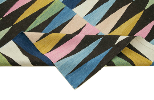 Scrap Siyah Geometrik Pamuk Yün El Dokuma Halısı 232x315 Agacan