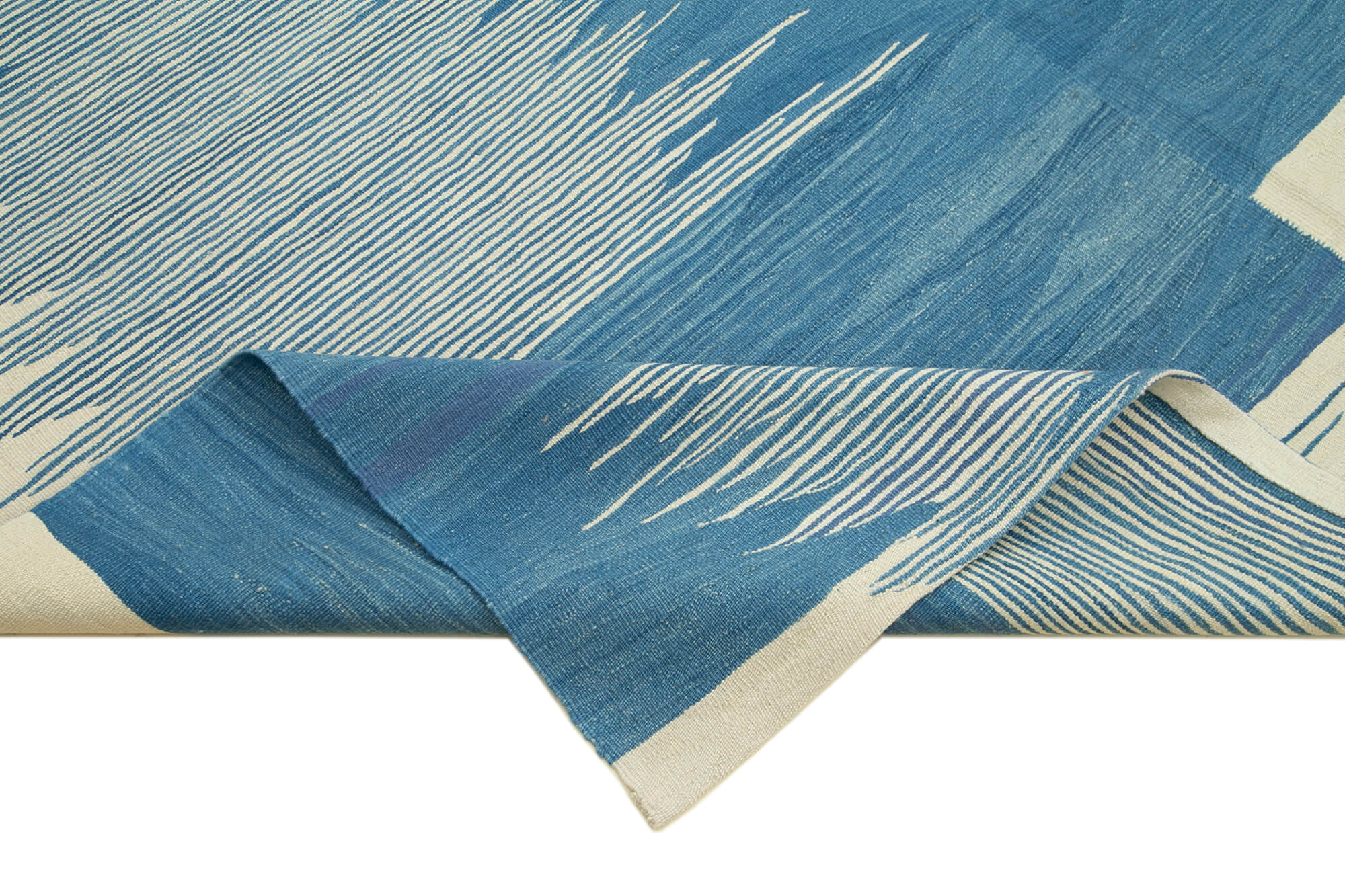 Scrap Mavi Geometrik Pamuk Yün El Dokuma Halısı 224x309 Agacan