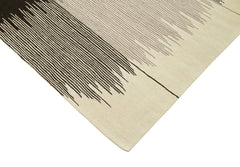 Scrap Siyah Geometrik Pamuk Yün El Dokuma Halısı 215x325 Agacan