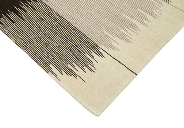 Scrap Siyah Geometrik Pamuk Yün El Dokuma Halısı 215x325 Agacan