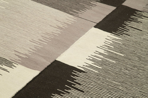 Scrap Siyah Geometrik Pamuk Yün El Dokuma Halısı 215x325 Agacan