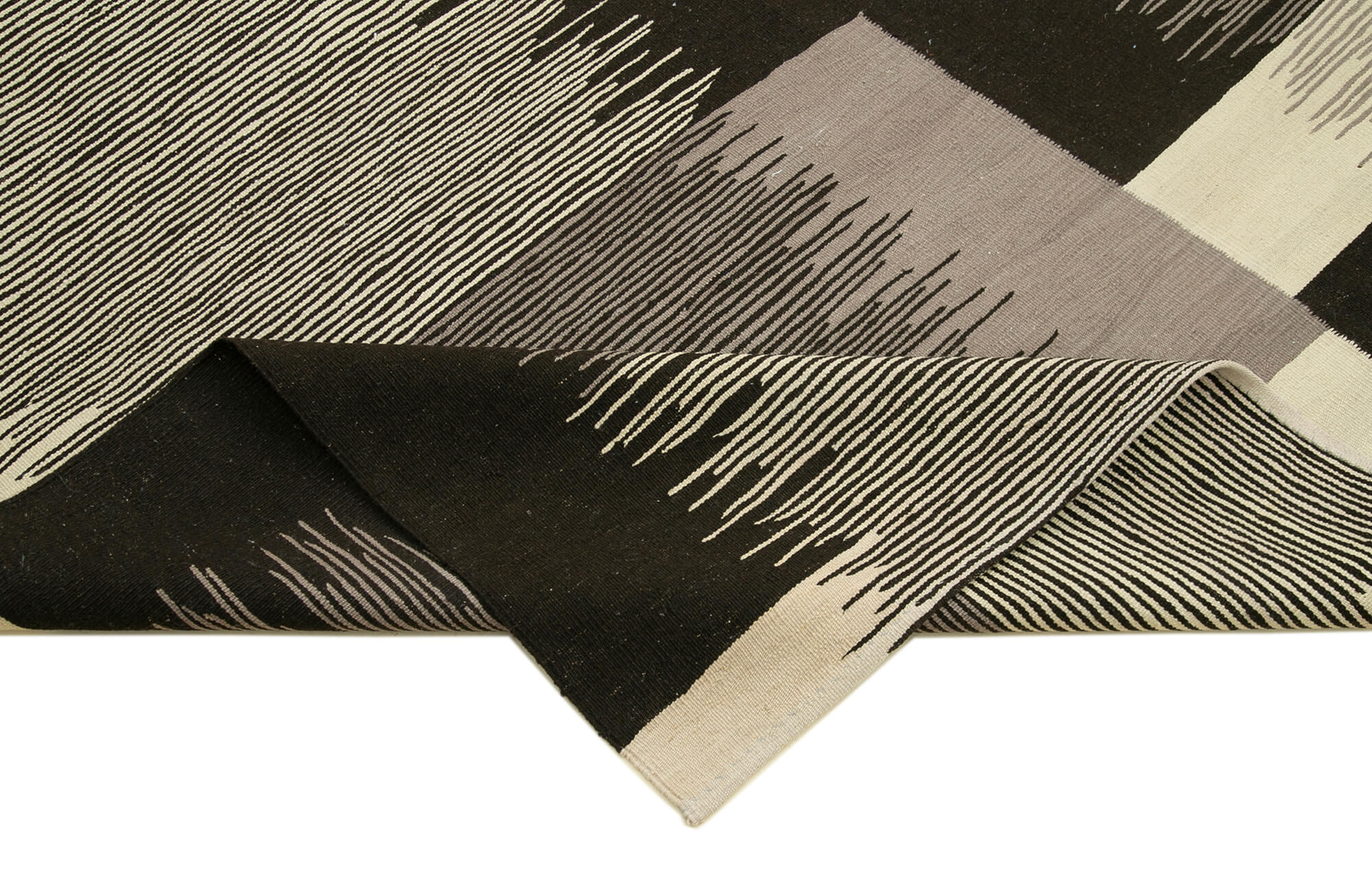 Scrap Siyah Geometrik Pamuk Yün El Dokuma Halısı 215x325 Agacan