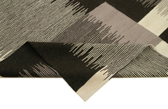 Scrap Siyah Geometrik Pamuk Yün El Dokuma Halısı 215x325 Agacan